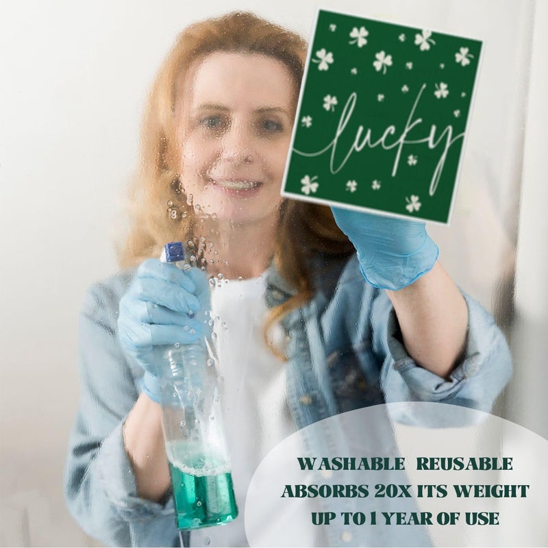 LARTSFRO Lucky Wishes Swedish Dishcloths for Kitchen, Green Swedish Dish Cloths for Four-Leaf Clover, 4 Pack Dish Towels for Kitchen, Papaya Reusable Paper Towels Washable - Image 4